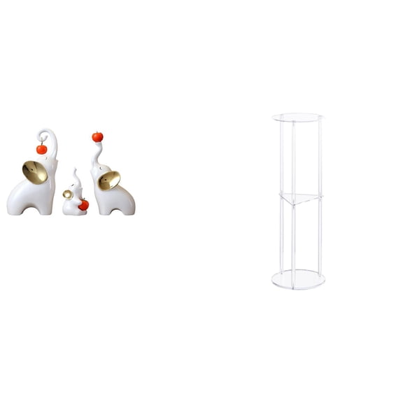 CoudarTitie Elephant Family Figurines and Clear Acrylic Side Table for Living Room Bedroom Office Balcony Small Space Decor Easy Assembly
