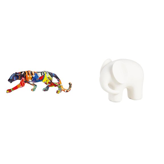 CoudarTitie Elephant Statue Sculpture Animal Craft Figurine Walking Ornament for Decoration Bookshelf Indoor Home Shelf Ceramic Figure Collection Collectible with Nonslip Pads for Tabletop Xmas