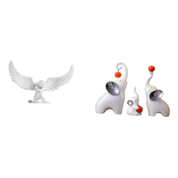 CoudarTitie Elephant Winged Resin Figurine Sculpture Ornament for Office Housewarming Bookshelf Hallway Desktop Living Room Bedroom Family Crafts