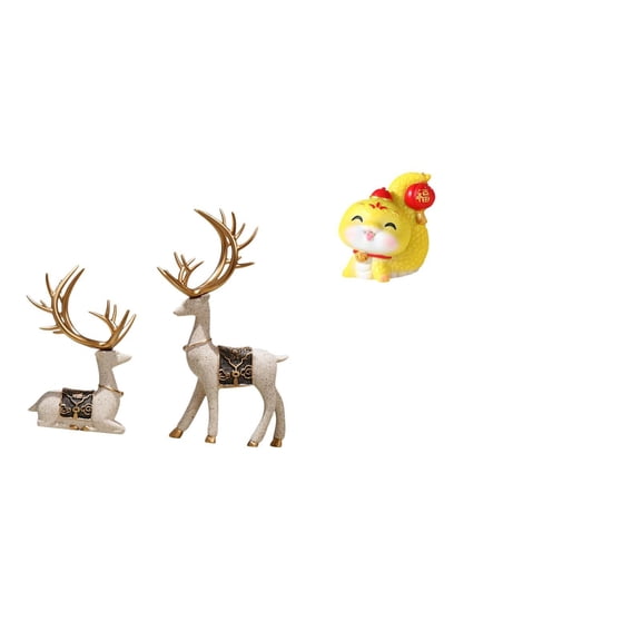 CoudarTitie Elk Deer StatueResin Sculpture Figurine Ornament Lifelike Animal Decor Unique Retro Minimalist Design Suitable for Living Room Bedroom Office Shelf De
