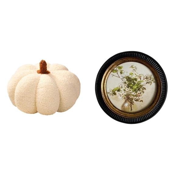 CoudarTitie Enchanting Pumpkin Plush Cushion and Ornate European Embossed Resin Frame Set for Elegant Retro Bedroom and Living Room Decor Display