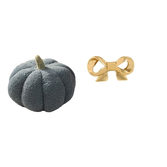 CoudarTitie Enchanting Pumpkin Plush Sofa Cushion with Brass Bowknot Handle for Bedroom and Kitchen Decor Cute Decorative Dresser Pull Pillow