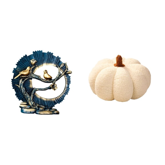 CoudarTitie Enchanting Pumpkin Resin Plush Figurine Decorative Ornament for Living Room Bedroom Sofa Bookshelf Desk Indoor House Cushion Decor