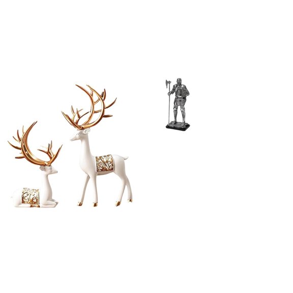 CoudarTitie European Reindeer Knight Collectable Sculpture Tabletop Ornament for Deer Lover Entryway Fireplace Bedroom Home Decor Housewarming Gift