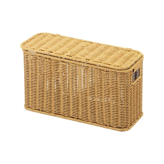 CoudarTitie Faux Rattan Storage Basket, Sundries Container, Rectangular with Double Handles, S yellow
