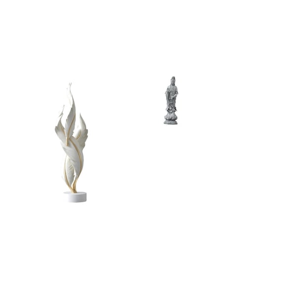 CoudarTitie Feather Inspired Guan Yin Modern Resin Stone Sculpture Decorative Figurine Feng Shui Art Collection for Office Fireplace Cabinet Desk