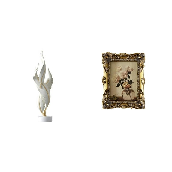 CoudarTitie Feather Sculpture Modern Statue Resin Collection Art Crafts Decorative Figurine for Office Cabinet and Ornate Picture Frame Vintage Resin Photo Display Ornament for Tabletop Wedding