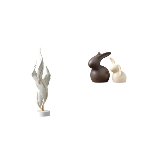 CoudarTitie Feather Sculpture Modern Statue Resin Collection Art Crafts Desktop Ornament Decorative Figurine Ceramic Porcelain Bunny Statue TV Stand Decor Easter Decorations for Fireplace