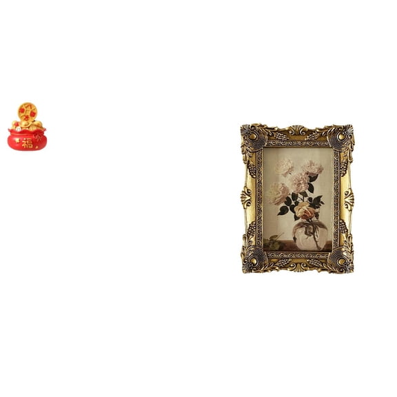 CoudarTitie Festival Treasure Basin Cornucopia Figurine Art Craft Ornament with Vintage Resin Photo Display Frame for Bedroom Housewarming Gift Tabletop Hallway Wedding Decoration