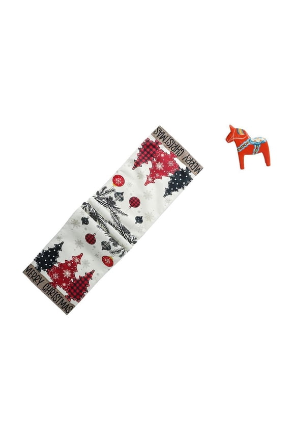 Festive Winter Table Runner with Swedish Dala Horse Ornament for Holiday Coffee Table and Farmhouse Cabinet Decor Reusable Seasonal Sculpture