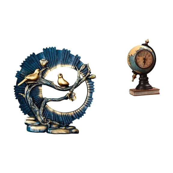 CoudarTitie Figurine Craft Knick Knack Resin Globe Modern Statue Table Clock Collectible Desk Art for House Decorations Bookshelf Living Room Indoor Shelf Office Fireplace Bedroom Cabinet