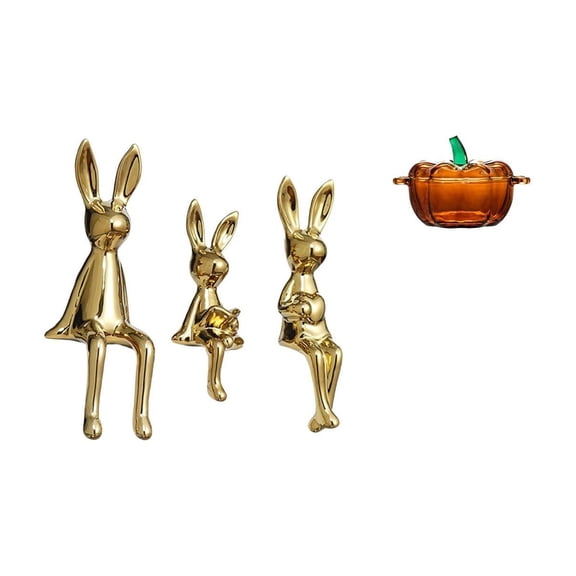 CoudarTitie Figurine Sculpture Sitting Statue Bunny Ornament Glass Candy Dish with Lid Decorative Candy Jar Made of Ceramic And Glass Suitable for Gift Giving Hom