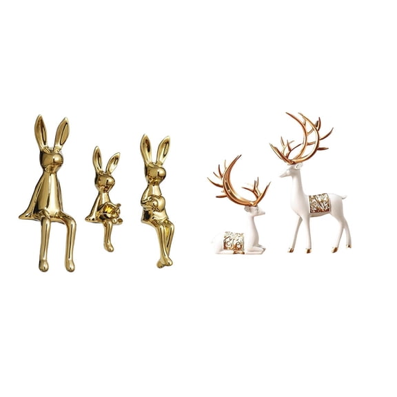 CoudarTitie Figurine Sculpture Sitting Statue Ornament Deer Sculpture Tabletop Animal Decor Ceramic Resin Material Suitable for Gift Giving Home Decoration Office