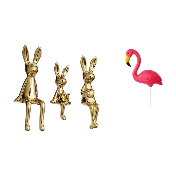 CoudarTitie Figurine Sculpture Sitting Statue Ornament Flamingo Garden Stake Lawn Yard Flamingo Statue Ceramic HDPE Material Suitable for Living Room Garden Offic