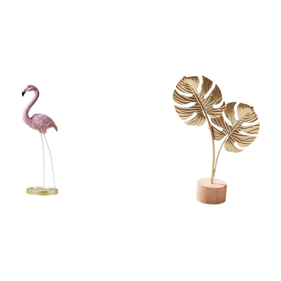 CoudarTitie Flamingo Leaf Resin Metal Bird Statue Modern Art Sculpture Creative Nordic Figurine Home Decor Abstract Ornament for Garden Table Party