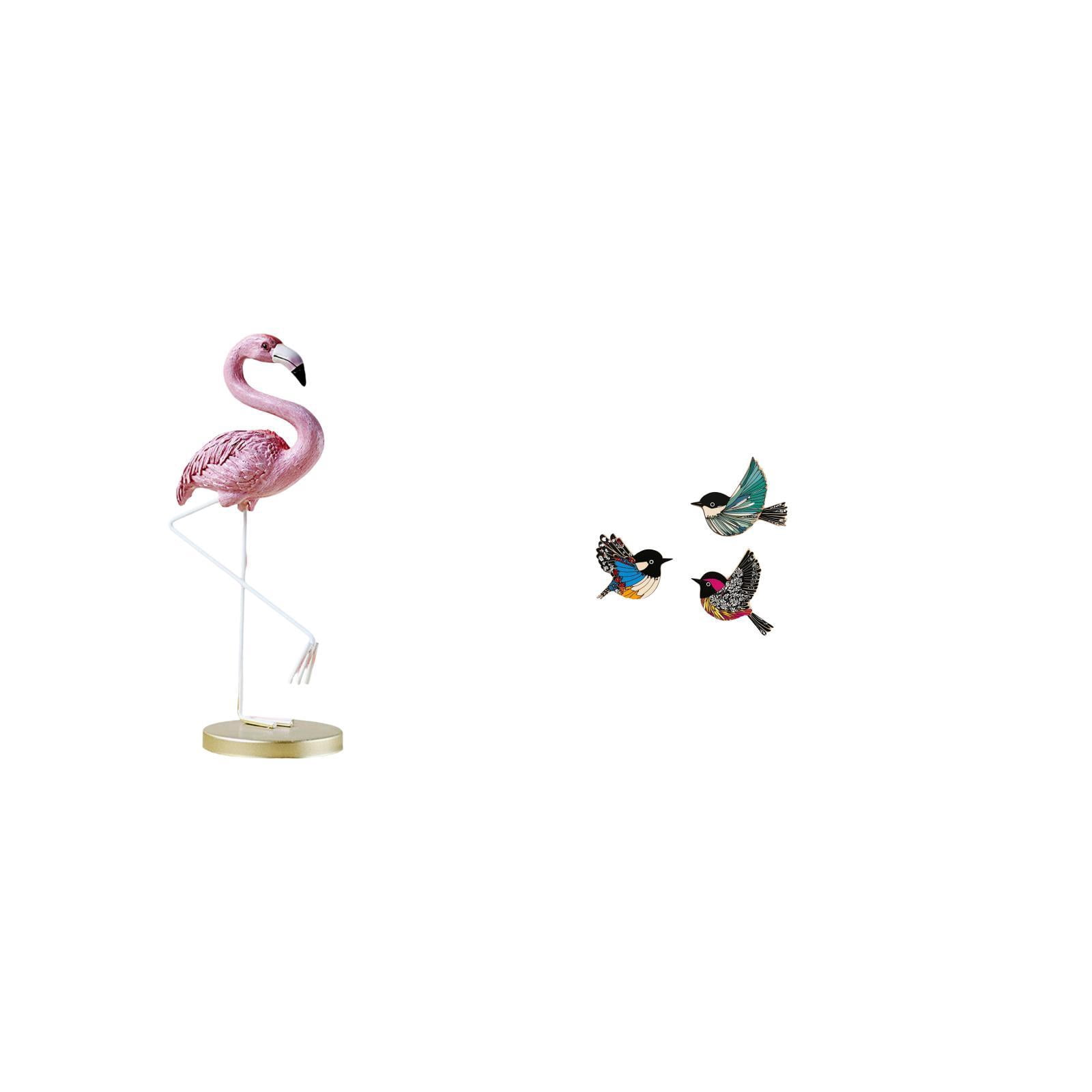 CoudarTitie Flamingo Resin Bird Sculpture Modern Art Garden Figurine with Metal Stand and Wooden Flying Birds Wall Hanging Signs for Home Decor Study Room Farmhouse