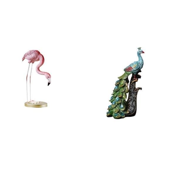 CoudarTitie Flamingo Resin Statue Bird Sculpture Home Decor Fireplace Modern Art Garden Figurine with Metal Stand for Yard Pond Flowerbed Peacock Statue Animal Sc