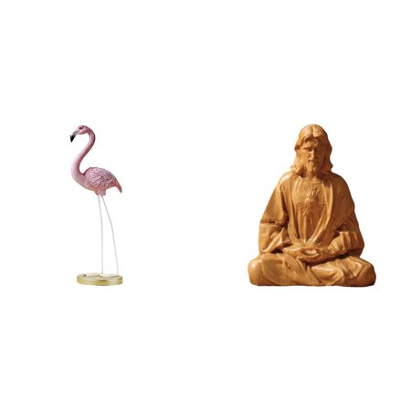 CoudarTitie Flamingo Resin Statue Bird Sculpture Sacred Heart of Jesus Figurine Modern Art Garden Collectible for Home Decor Fireplace Bedroom Office Desk