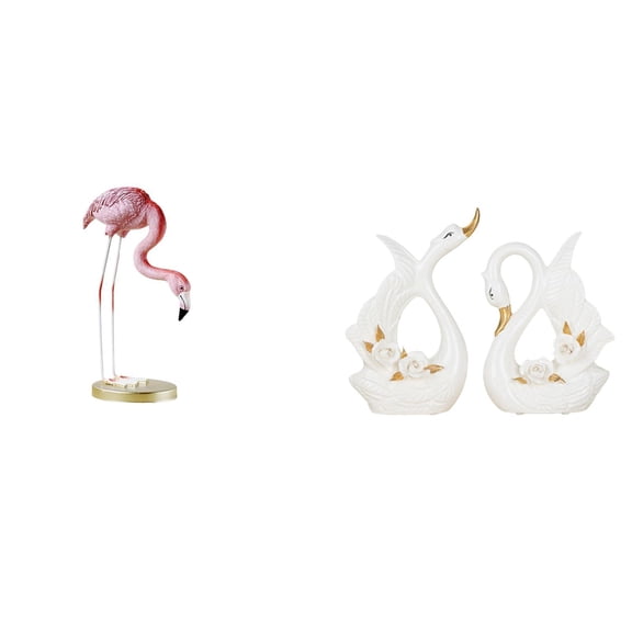 CoudarTitie Flamingo Resin Statue Sculpture Swan Figurine Ceramic Bird Ornament with Detailed Feather Pattern And Metal Stand Suitable for Garden Decoration Gift