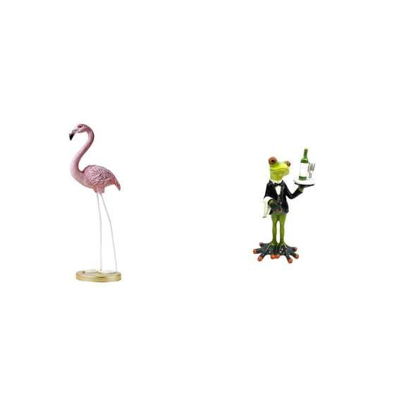 CoudarTitie Flamingo Resin Waiter Frog Statue Bird Sculpture Home Decor Fireplace Modern Art Garden Figurine Metal Stand Yard Pond Flowerbed Animal Creative Decorative Tabletop Ornament
