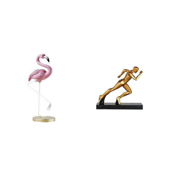 CoudarTitie Flamingo Runner Resin Bird Sculpture Modern Art Figurine Home Decor for Fireplace Entryway Tabletop Garden Yard Pond Flowerbed Metal Stand