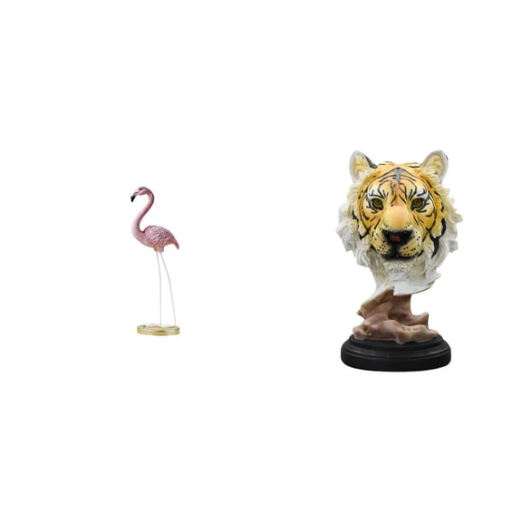 CoudarTitie Flamingo Tiger Resin Bird Head Statue Modern Art Animal Figurine Sculpture Home Decor for Garden Pond Flowerbed Entrance Living Room