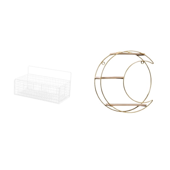 CoudarTitie Floating Metal Wall Organizer Basket Shelf Multifunctional Space Saving Decorative Storage for Kitchen Bathroom Living Room Countertop Collectibles Trophy Modern Wall Mounted