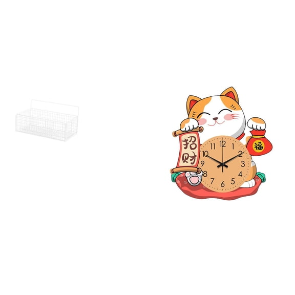 CoudarTitie Floating Metal Wall Organizer Basket and Silent Cat Wall Clock for Kitchen Bathroom Living Room Office Bedroom Home Decor Storage