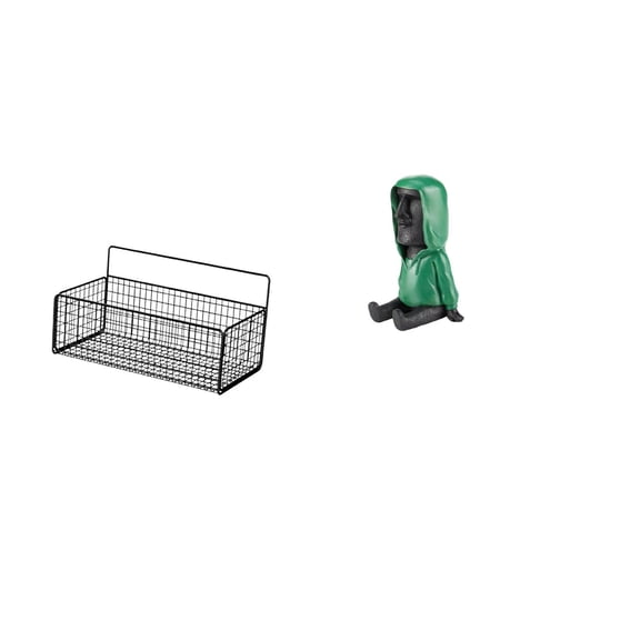 CoudarTitie Floating Metal Wire Basket Shelves Organizer for Kitchen Bathroom Living Room with Easter Island Moai Head Statue Antique Portrait Sculpture Resin Decor for Desktop Bedroom Bookshelf