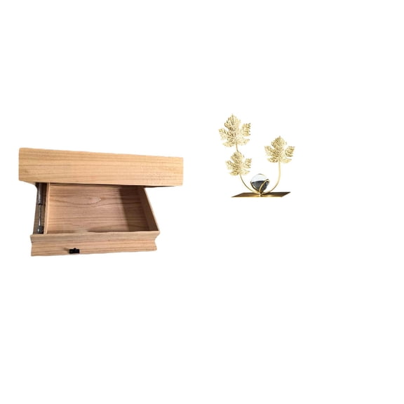 CoudarTitie Floating Shelf Wall Mounted Drawer with Compartment and Leaves Statue Bookshelf Leaf Sculpture for Easy Installation Home Decor Storage Rack Bedroom Holiday Decorative Desktop