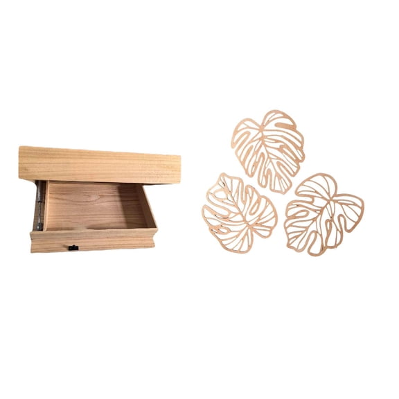 CoudarTitie Floating Shelf Wall Mounted Drawer with Compartment and Palm Leaves Wood Wall Decor Creative Storage Rack for Home Dorm Apartment Office Jungle Art