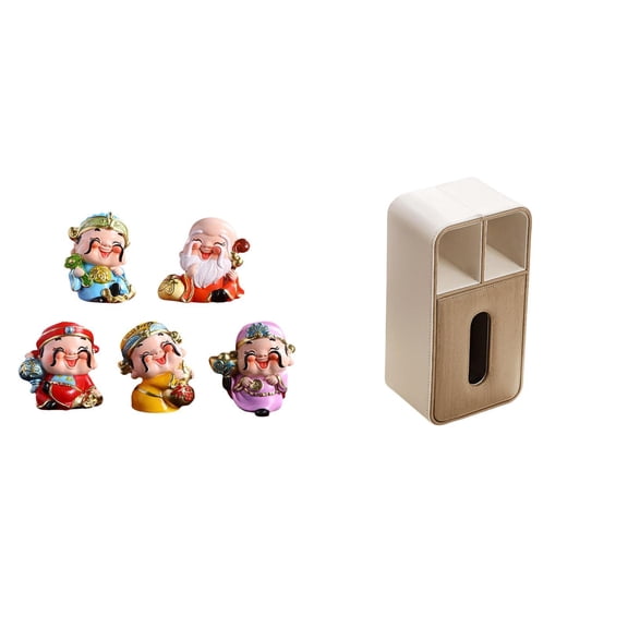 CoudarTitie Fortune Figurines Tabletop Sculpture Resin Wealth Statue for Bedroom New Year Desk Decor with Multipurpose Rectangular Tissue Box Cover Holder for Office