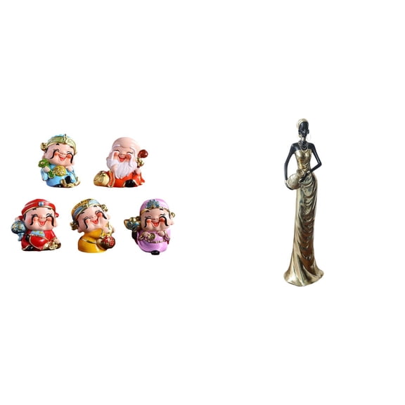 CoudarTitie Fortune Wealth God Resin Figurines and African Tribal Lady Statue Vintage Art Crafts Decorative Sculpture for Bedroom Fireplace Cabinet Home Decor Party Desk Ornament
