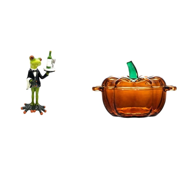 CoudarTitie Frog Sculpture Pumpkin Candy Dish Creative Animal Figurine Cookie Jar Decorative Tabletop Ornament for Fireplace Shelf Gift