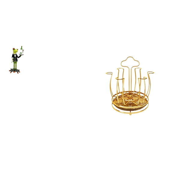 CoudarTitie Frog Waiter Statue and Rotating Cup Drying Rack Stand Creative Animal Sculpture Tabletop Ornament for Living Room Cabinet Decor