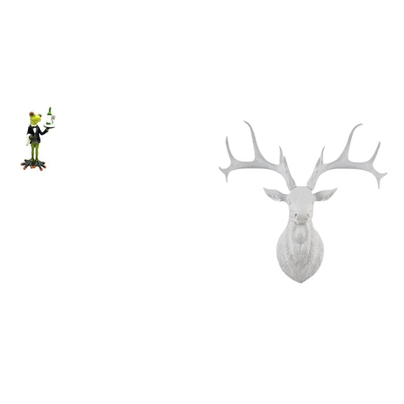 CoudarTitie Frog and Deer Head Sculpture Creative Animal Figurine Unique Tabletop and Wall Decor for Home Office Fireplace Shelf Gift