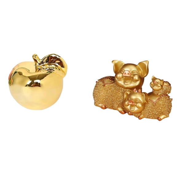 CoudarTitie Fruit Pig Ceramic Resin Sculpture Figurine Collection Modern Craft Ornament Delicate Animal Statue for Desktop Porches Restaurants Offices Bookshelf Entrance Shelf Centerpiece