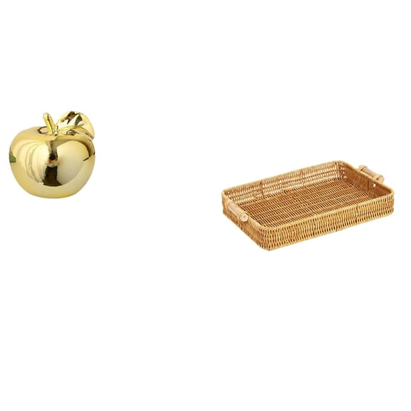 CoudarTitie Fruit Sculpture Ceramic Figurine Decoration Collection Craft Delicate Ornament Desktop Statue Woven Fruit Baskets Snack Serving Bowl Fruit Basket Brea