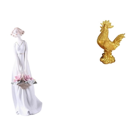 CoudarTitie Girl Figurine Desktop Ornament Chicken Sculpture Resin Ceramic Statue with Vivid Details Suitable for Office Porch Bedroom Living Room Decoration
