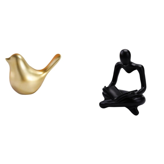 CoudarTitie Golden Abstract Bird Thinker Figurine Modern Animal Sculpture Creative Home Decor Ornament for Living Room Office Mantel Housewarming Gifts