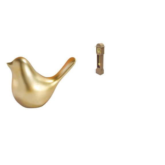 CoudarTitie Golden Birds Figurine Animal Statue Modern Home Decor Ornament Bird Sculpture for Desktop Office Mantel Living Room Housewarming Gifts Miniature Floor Clock Grandfather Clock 1/12