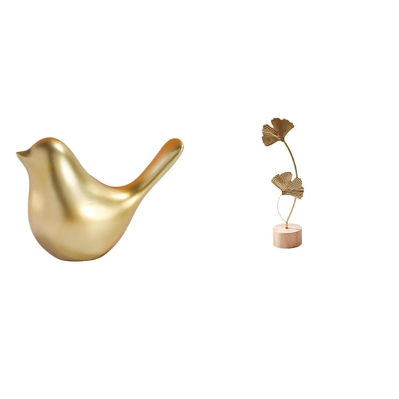 CoudarTitie Golden Birds Figurine Animal Statue Modern Home Decor Ornament Bird Sculpture Leaf Sculpture Metal Leaf Statue Leaf Shaped Figurine Crafts Nordic Creative Ornament Abstract