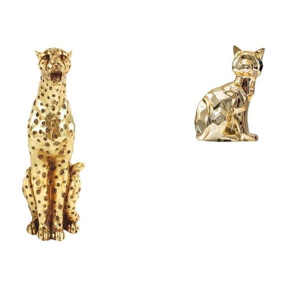 CoudarTitie Golden Cheetah Cat Animal Sculpture Decorative Table Centerpiece Figurine Art Craft Ornament for Office Home Decor Fireplace Tabletop