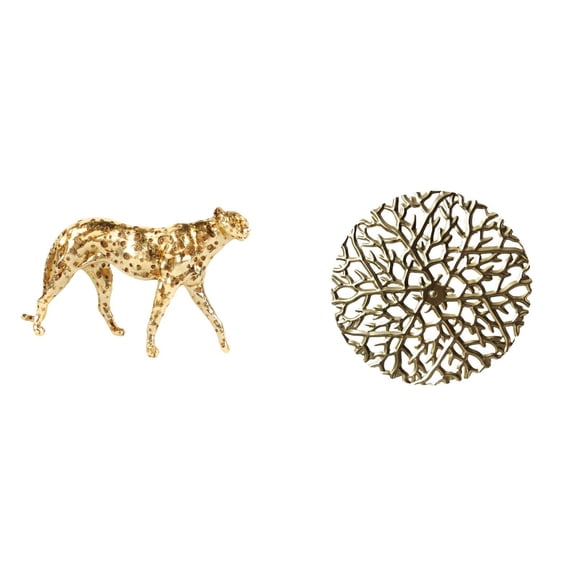 CoudarTitie Golden Cheetah Metal Sculpture Table Centerpiece Rustic Scenic Animal Figurine Wrought Iron Wall Art 3D Hanging Ornament for Office Home Decor