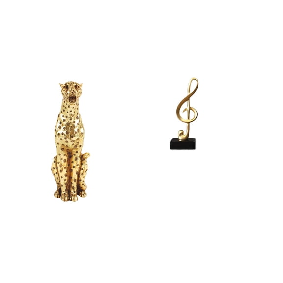 CoudarTitie Golden Cheetah Music Note Figurine Animal Sculpture Decorative Table Centerpiece Creative Tabletop Ornament for Office Home Desk Decor Housewarming Gift