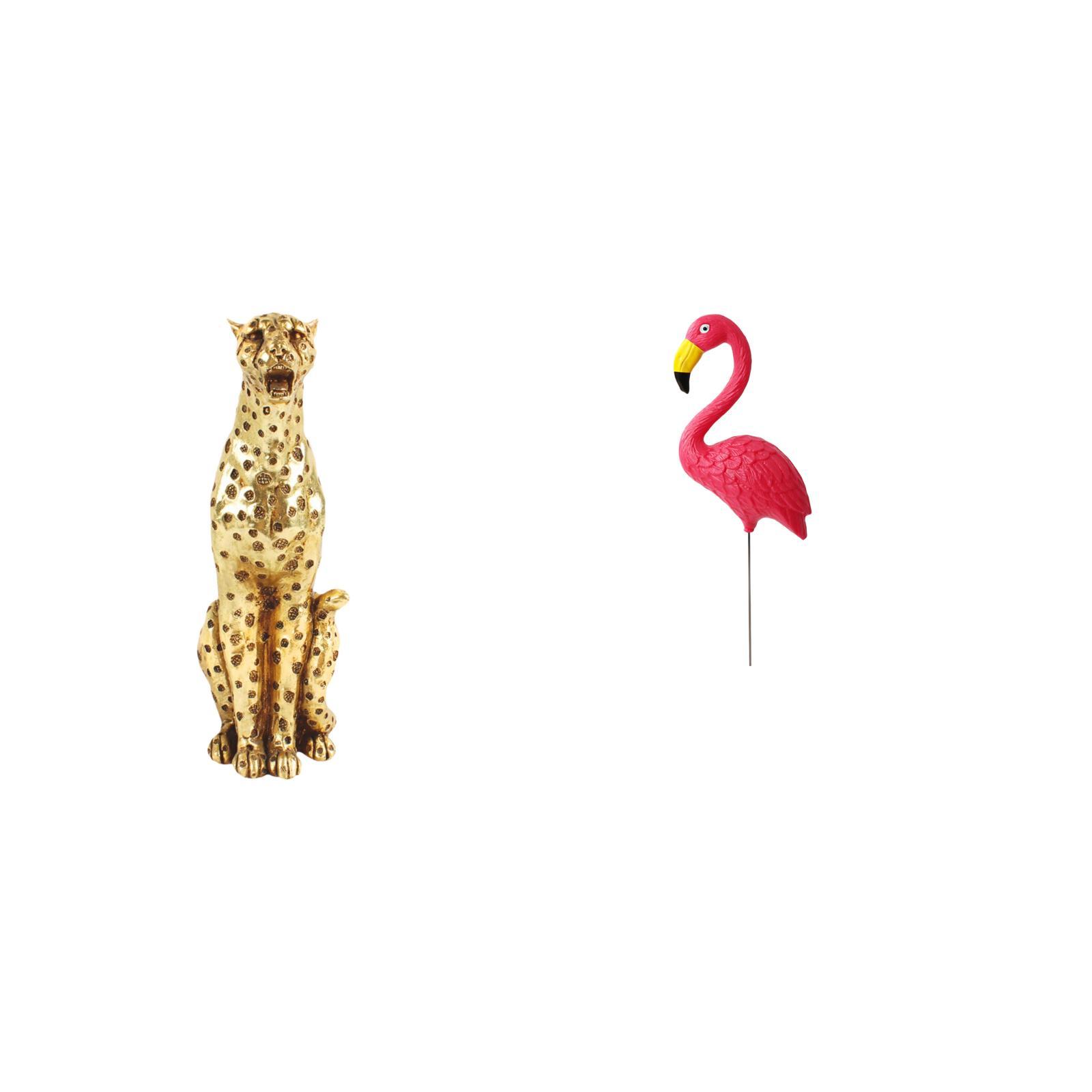 CoudarTitie Golden Flamingo Cheetah Sculpture Decorative Tabletop Centerpiece Animal Figurine for Office Home Decor and Fairy Garden Yard Art Ornament