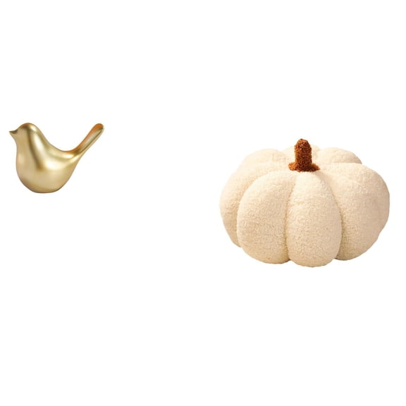CoudarTitie Golden Pumpkin Birds Figurine Animal Statue Modern Home Decor Ornament Bird Sculpture Plush Decorative Sofa Cushion for Desktop Office Mantel Living Room Housewarming Gifts Bed