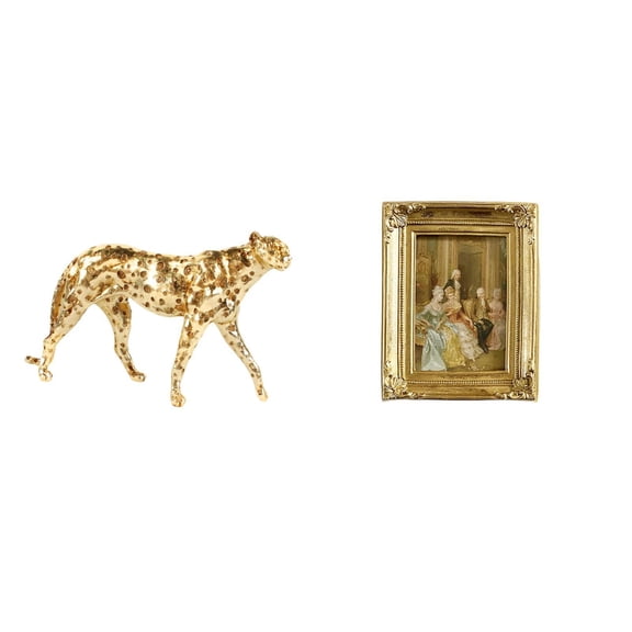 CoudarTitie Golden Resin Cheetah Sculpture Photo Frame Animal Centerpiece Decorative Tabletop Ornament Glass Poster Holder for Office Home Bedroom Decor