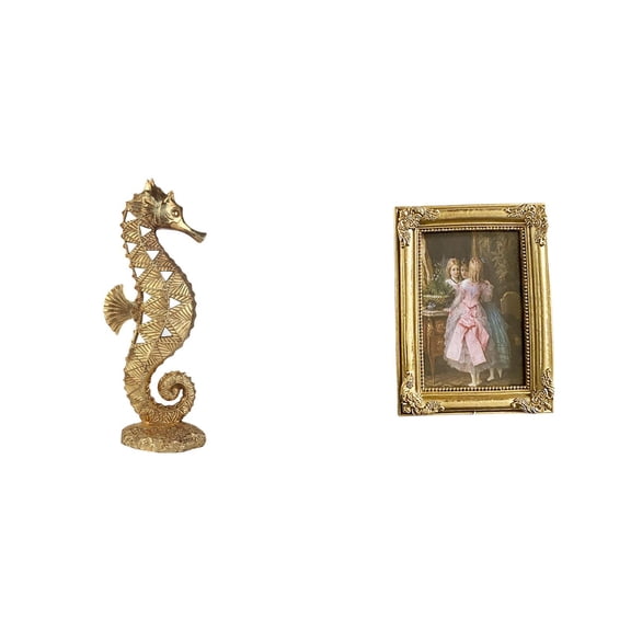 CoudarTitie Golden Resin Sculpture Frame Ornament for Office Bedroom Living Room Tabletop Cabinet Fireplace Poster Display Holder Glass Picture Decor