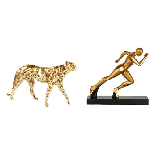CoudarTitie Golden Runner Cheetah Abstract Animal Sculpture Modern Art Figurine Decorative Table Centerpiece Ornament for Office and Home Decor